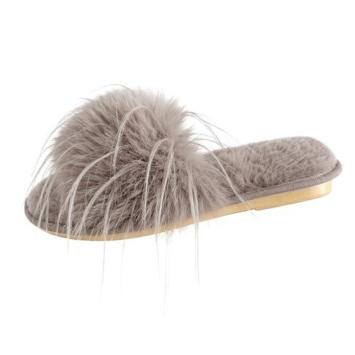 Image of Fur Story Women's Furry Slippers Open Toe Fuzzy Slippers Memory Foam Fluffy House Sandal