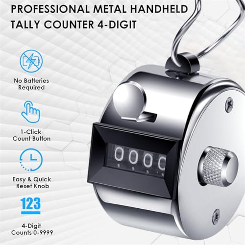 ALEEIK Handzähler 2 Stücke Hand Zähler Mechanischer Klickzähler Fingerzähler Metall Zähler Klicker Counter Counter 4-Stelliger Zähler für Golf Zählen Stricken