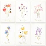 Crisky 50 Pack Printable Floral Thank You Cards with Envelopes & Stickers for Birthday, Baby Shower,Bridal Shower, Wedding, Graduation, Business. 6 Assorted White Gold Watercolor Floral Design