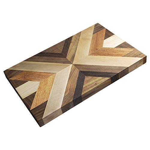 Thick Wood Cutting Board, Large Kitchen Cutting Board for Meat, Chopping Board with Invisible Handle for Kitchen,Premium Hardwood Chopping and Carving Countertop Block (Walnut &Maple, 17x12'')