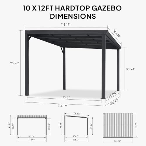 Image of PURPLE LEAF Lean to Gazebo 10' x 12' Wall-Mounted with Sloping Roof Gray