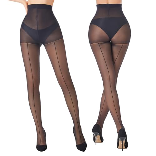 Back Seam Pantyhose for Women High Waist Sheer Tights with Line Down Back Sexy Seamd Stockings 2 Pairs