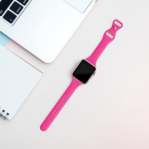 Image of Thin Slim Band Compatible with Apple Watch 38mm 40mm 41mm 42mm 44mm 45mm 46mm 49mm, Replacement Silicone Sport Strap for iWatch Series 11 /10 /9 /8 /7 /6 /5 /4 /3 /2 /1 Ultra SE Women Men, Hot Pink