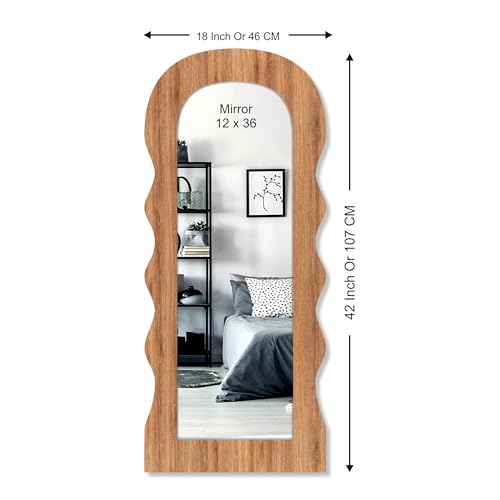 Image of Creative Arts n Frames 18x42 inch Long Wooden Irregular Curve Zigzag Shape Wall Hanging Wall Mount Full Length HD Mirror Home Decor Items (Natural Iqurel Oak Zigzag 4)