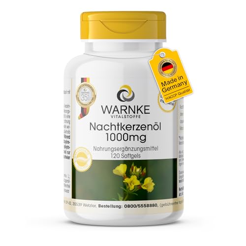 Nachtkerzenöl - mit 1000mg Nachtkerzenöl davon 650mg Linolsäure und 10mg Vitamin E - 120 Softgels - Deutsche Apothekenqualität - hochdosiert | Warnke Vitalstoffe