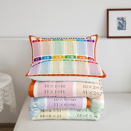 Image of Feelyou Multiplication Comforter Set Full, Math Games Bedding Set for Kids Educational Comforter Learning Time Duvet Set with 2 Pillow Case
