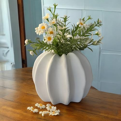 Image of Art Street White Sea Urchin Vase for Flowers|Decorative Flower Pot Vase| for Home, Wedding Decoration|Living Room, Bedroom and Office, New Year, Christmas Decor| (Only Vase) (Size: 5x5 Inch)