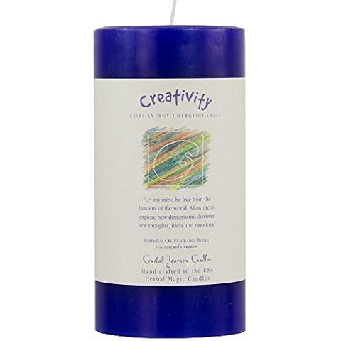 6" X 3" Crystal Journey Herbal Magic Reiki Charged Pillar Candle - Creativity Cover