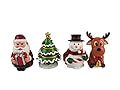 DWK - Merry Little Christmas - Set of Four (4) Collectible Miniature Holiday Santa Claus Snowman Christmas Tree and Reindeer Mini Figurines Festive Home Décor Mini Party Favors, 4-inch