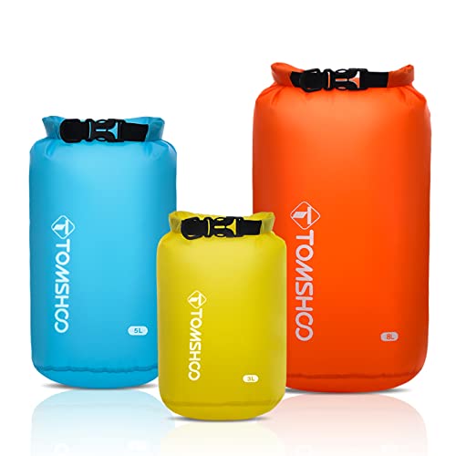 TOMSHOO Dry Bag 3-Pack/5-Pack, Lightweight Waterproof Bags Roll Top Sack