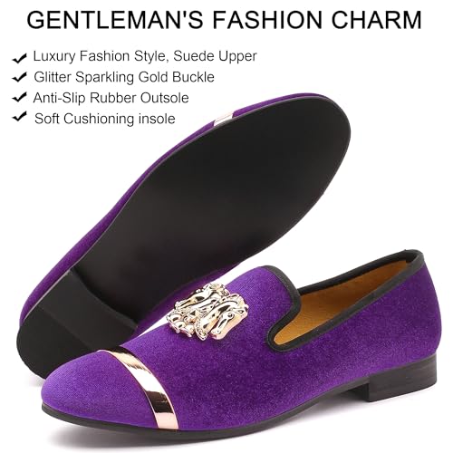 Mens Rhinestone Loafers Velvet Tuxedo Dress Shoes with Gold Plate Smoking Slippers Slip-On Penny Party Wedding Casual Shoes3
