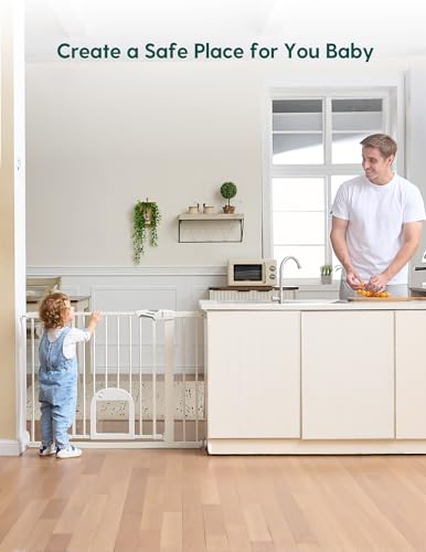 Babelio Baby Gate with Adjustable Cat Door, CatPrivilege III, 29-43" | Auto-Close, Pressure Mounted with No Drilling, Dual Lock Safety Gates For Stairs, Doorways and House, Easy Walk Thru, White - Image 7