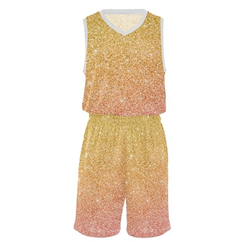 Gold Pink Glitter Youth Basketball Jersey Youth Kids Jersey Set Basketball Tank Top and Track Shorts Set for (5-13 Years Old)