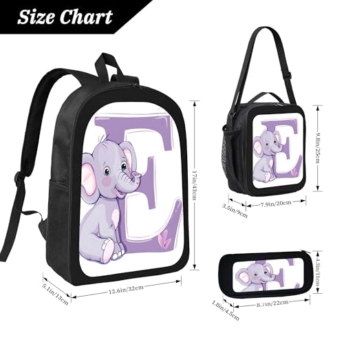 Cute Animal Elephant Letters 3 Pcs 17 Inches Backpack Set With Insulated Lunch Bag And Pencil Pouch Large Back Pack For Men Women Lunchbox Pencil Case Waterproof Backpacks Lunch Box 3 Piece Daypacks4