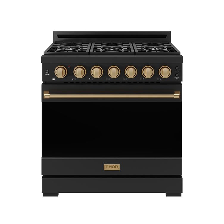 Image of Gordon Ramsay by THOR Kitchen 36-Inch Professional LP Range with Precision Knob Control in Black and Bronze