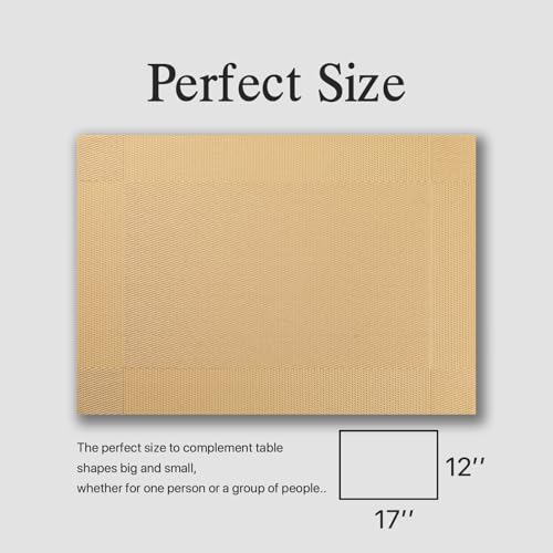 Image of Placemats Set of 4 - Easy Clean Woven Vinyl Placemats for Dining Table, Indoor /Outdoor Place Mats, Washable PVC Table Mats(Gold Cube)