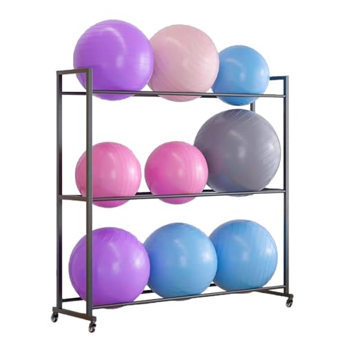 CMYUN Yoga Mat Holder Metal Yoga Ball Holder with Wheels, Exercise Ball Holder for Home Gym Yoga Studio Office, Large Capacity Stand for Different Sized Balls