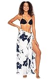 Back From Bali Womens Sarong Swimsuit Cover Up Floral Hibiscus Sequins Beach Wear Bikini Wrap Skirt with Coconut Clip Navy