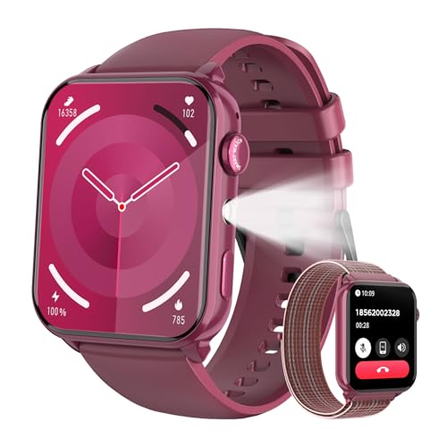 Baolubao Smartwatch Donna, 1.91' Orologio Smartwatch con LED Torcia, Effettua/Risposta Chiamate, Fitness Tracker con DIY Quadranti, Contapassi,Sonno, Smart Watch per Android iOS(2 Cinturini)