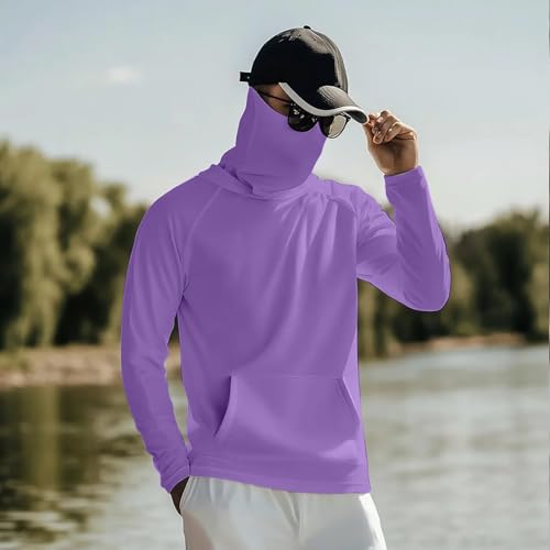 Hooded UPF 50 Long Sleeve Sun Shirts for Men Uv Protection Summer Cooling Hiking Rash Guard Fishing Hoodie with Mask4