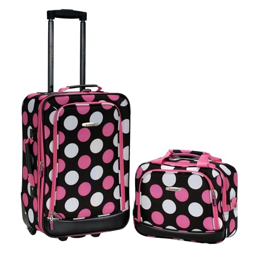 Image of Rockland Fashion Softside 2 Piece Luggage Set, Expandable, (14 inch Tote /19 inch Upright), Multi Pink Dot