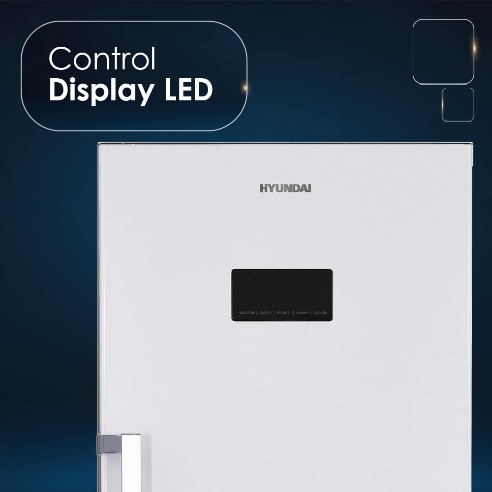HYUNDAI Refrigerador Blanco, 1 Puerta. HRF18560NDDW00, Capacidad 359 Litros, No Frost, Motor Universal, 40 dB, Puerta Reversible, Apertura Tirador, Clase D