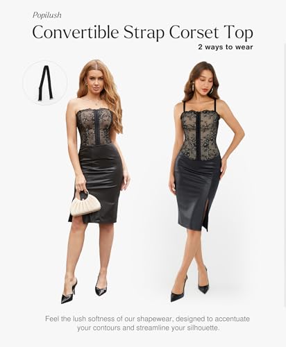 Image of Popilush Corset Tops for Women - Shapewear Lace Top Detachable Strap Bustier with Buckle Summer