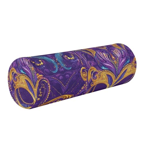 GuoChe Almohada para piernas, diseño de carnaval de Mardi Gras, color dorado y morado, para cama, 5.5 x 17 pulgadas, almohadas redondas para sofá, fundas de almohada cilíndricas de espuma con