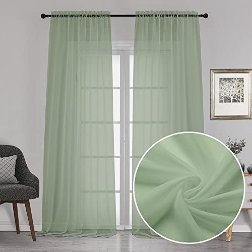 Image of Chyhomenyc Extra Long Sage Green Voile Sheer Curtains 120 Inches Long 2 Pack, Window Drapes for Wedding Arch /Birthday Party /Hallway Window Guest Room Country House, 42Wx120L inch, 10FT L
