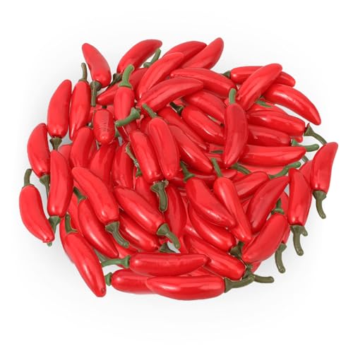 50Pcs Mini Fake Hot Chili Peppers Millet Pepper Simulation Lifelike Hot Chili for Photographic Props, Home Kitchen Table Decoration, Cabinet Ornament