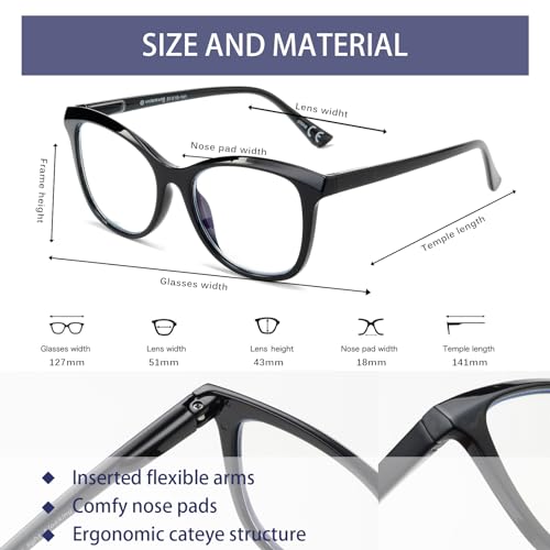 Image of OUWEN Retro Cat Eye Blue Light Blocking Glasses for Men Women, Anti EyeStrain & UV Glare Computer Gaming Eyeglasses OW2242