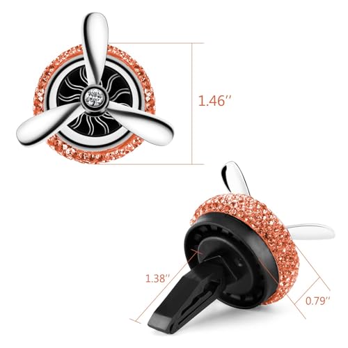 Image of eing Car Air Freshener,Turbo Spinning Car Vent Clip Fragrance Diffuser,Essential Oil Air freshener with Bling Crystal Diamonds,Stylish Propeller Shape Car Decor (Orange)