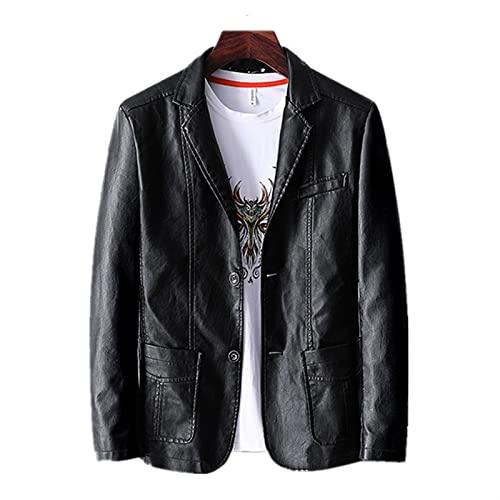 Hommes Veste en Cuir Slim Fit - Costume Entreprise Casual Manteau (Couleur : Noir, Taille : XXL)