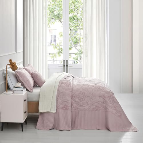 Image of CHIXIN Bedspread Coverlet Quilt Set Full Size - Lightweight Bedding Cover - Beautiful Stitching - 5 Piece Reversible Bedspread - Gorgeous Damask Paisley Pattern (Full, Pale Rose)