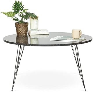 Bravich Marble Effect Round Coffee Table for Home Office and Family Use | Gold Colour Legs, Black Marble Effect Top| Modern Retro Style