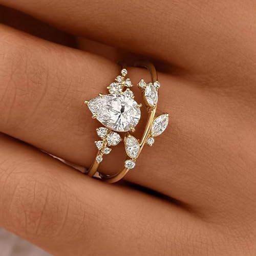Engagement Rings for Women Non Tarnish Gold Wedding Ring Set for Women 14K Gold Plated Fake Engagement Ring Dainty Gold Stackable Rings Jewelry Gifts2
