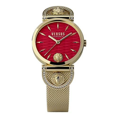 Luxury Watches Timeless Style Versus Versace Iseo Collection Luxury Womens Watch Timepieces with a Gold Bracelet and Case Featuring a Red Dial