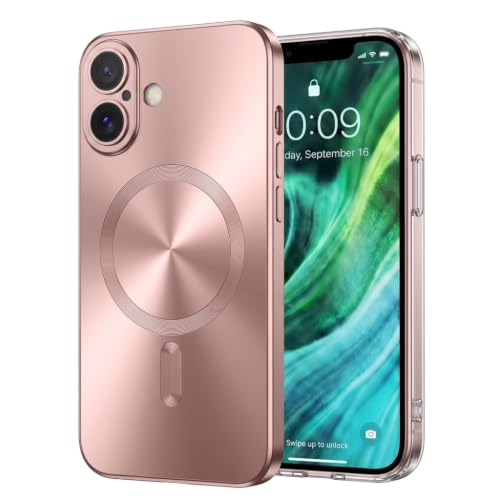 Image of amazon basics Premium Mag-Safe Case for iPhone 16 | Shockproof & Anti-Scratch Cover | Soft Silicone with Wireless Charging | Camera Lens Guard - Rose Gold
