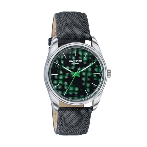 Image of Sonata Poze 9 with Quartz Analog Black /Green Dial Black Strap Watch for Men - SP70033SP01W