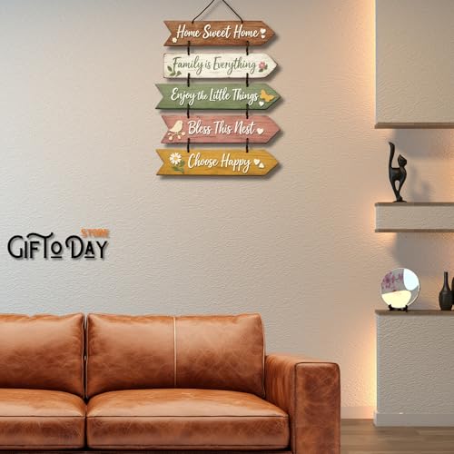Image of Giftoday Wooden Hanging Wall Decor Sign for Home | Motivational, Spiritual, Garden & Quote Wall Hanging Plaque for Living Room, Bedroom, Entryway & Office Decor (Home Sweet Home Quotes)