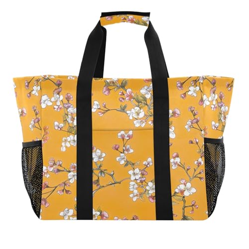 Nander Retro Style Peach Blossom Foldable Tote Bag Waterproof Sandproof Women Beach Bag Handbag Gym Bag Travel Shopping Bag