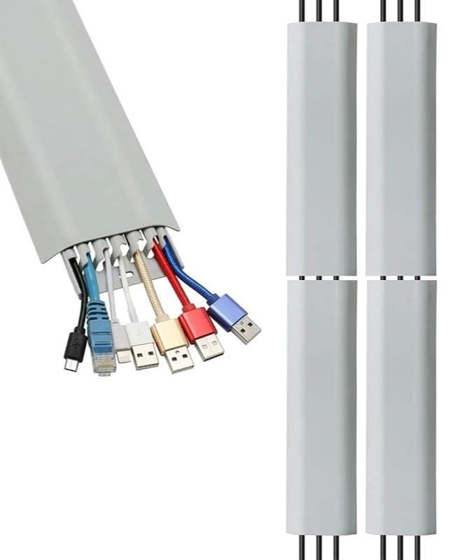 wall cable management cover raceway kit, self adhesive cord concealer | self-adhesive cable raceway for quick installation.