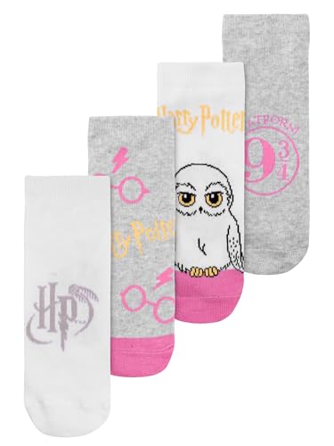 Harry Potter Calcetines para mujer – Hedwig Gleis 9 3/4 Calcetines para mujer, color gris/rosa (paquete de 4), gris/rosa, 39-42