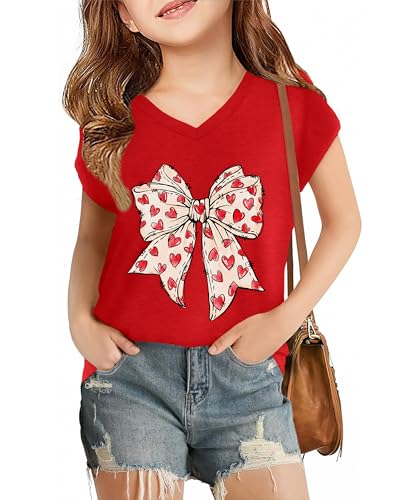 Image of LAZYCHILD Kids Valentine Shirt Girls Valentines Day Shirts Heart Graphic Long Sleeve Striped Tee Tops 5-14 Years