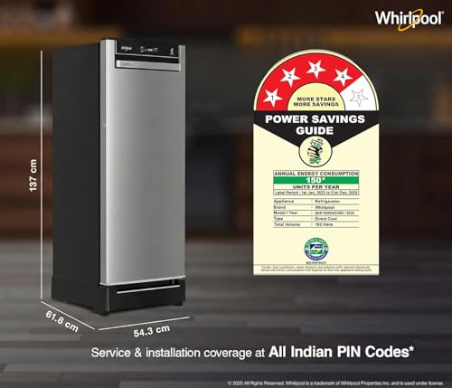 Image of Whirlpool 192 L 4 Star Vitamagic PRO Frost Free Direct-Cool Single Door Refrigerator (215 VITAMAGIC PRO ROY 4S Aura Steel-Z Fridge, Silver, Auto Defrost Technology)