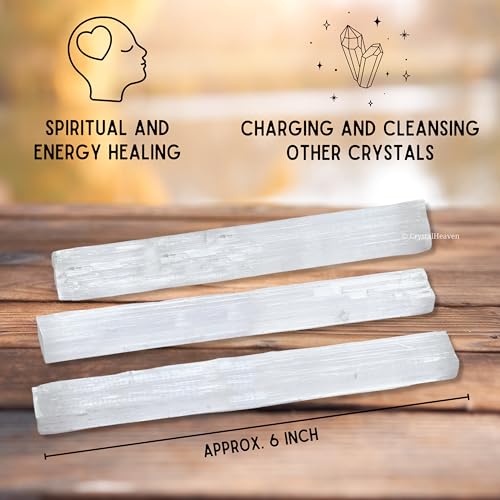 Image of Crystal Heaven Certified Selenite Wand Charging Plate Stick-Pack Of 3 Selenite Crystal 6 inch Stick To Charge,Cleansing Re-Energy Work,Meditation And Pooja(Rectangular)