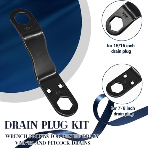 RVPNRCN RV Water Heater Drain Plug Kit, Include Angled Wrench, 8 Pieces 1/2 NPT