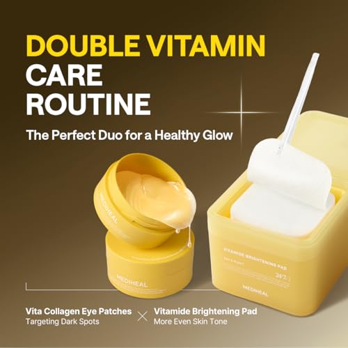Image of Mediheal Vita Collagen Under Eye Patches for - Korean Hydrogel Eye Pads (60 patches) with 7 Vitamin & 5 Micro Collagen. Moisturizng & Non Irritating Eye Gel Mask. Sealing Cap Included.