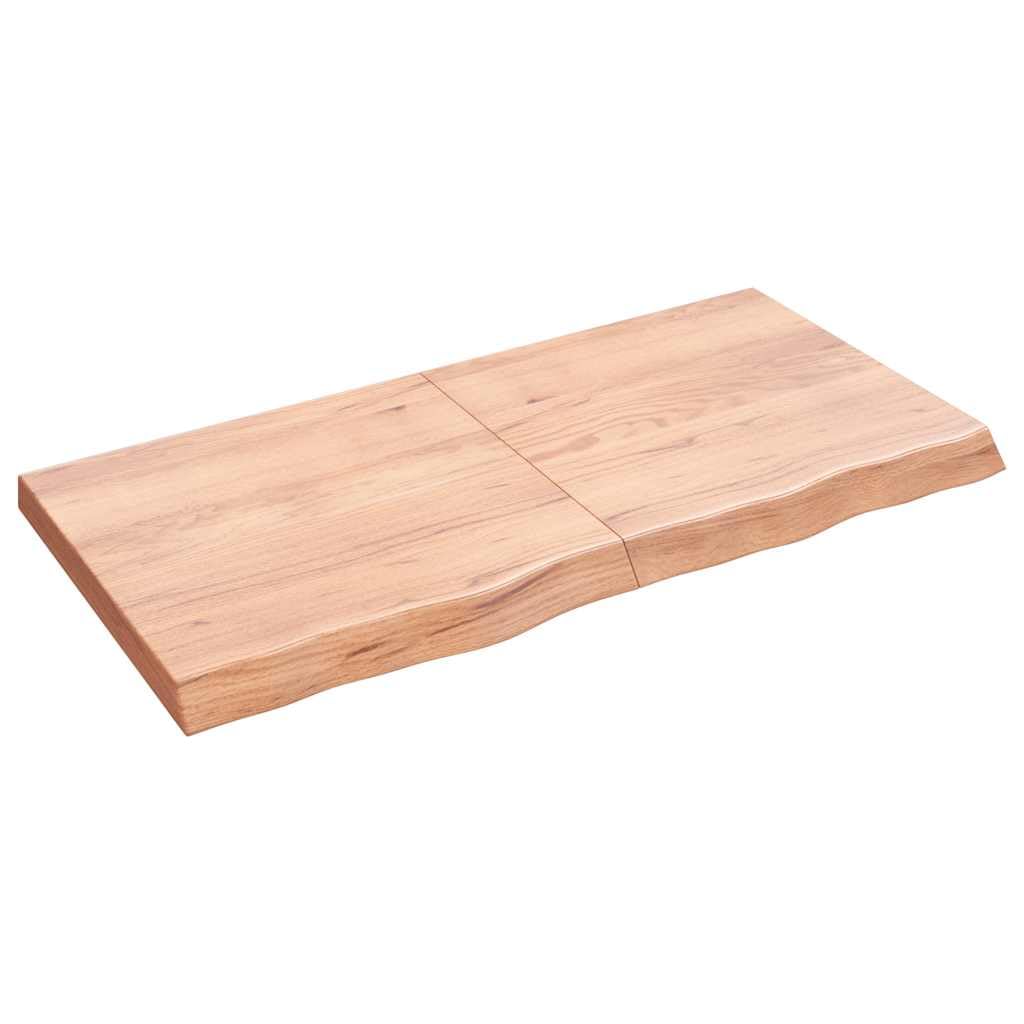 Jasnobrązowy blat stołu z litego drewna dębowego 120 x 60 x (2-6) cm, pokryty naturalną krawędzią, składany blat biurka do domu, biura