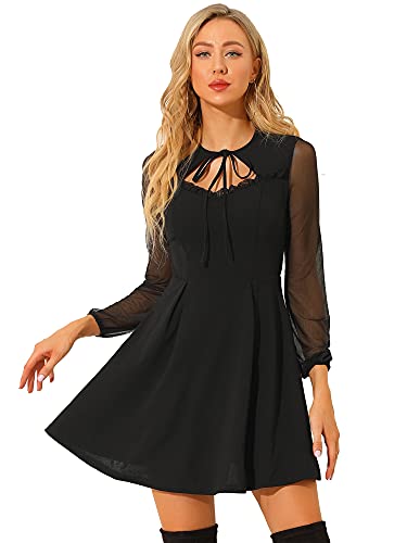 Allegra K Women's Retro Sweetheart Neckine Cutout A-Line Mesh Sleeve Gothic Mini Dress